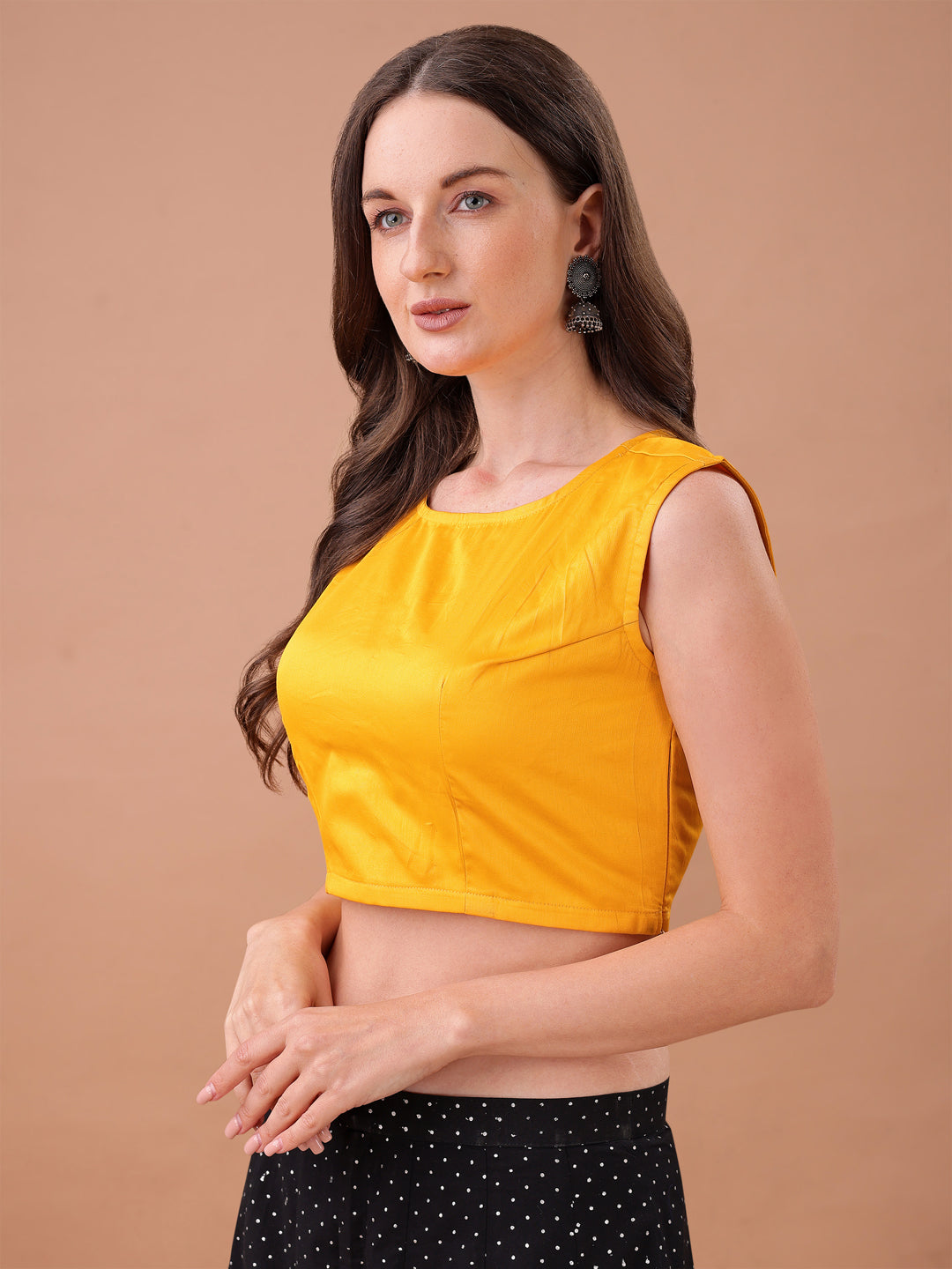 Yellow colour jam cotton sleeveless blouse